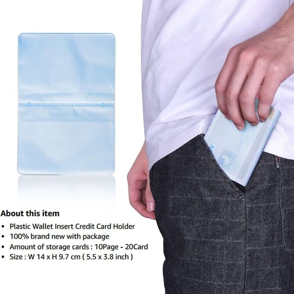 Plastic Wallet Insert Credit Card Holder Transparent 10 page 20 slots, 2 Pack - Picture 7 of 8